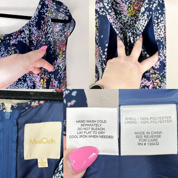 ModCloth Fiore Your Entertainment Flora Navy Blue Floral Cold Shoulder Dress Lg - Picture 12 of 16